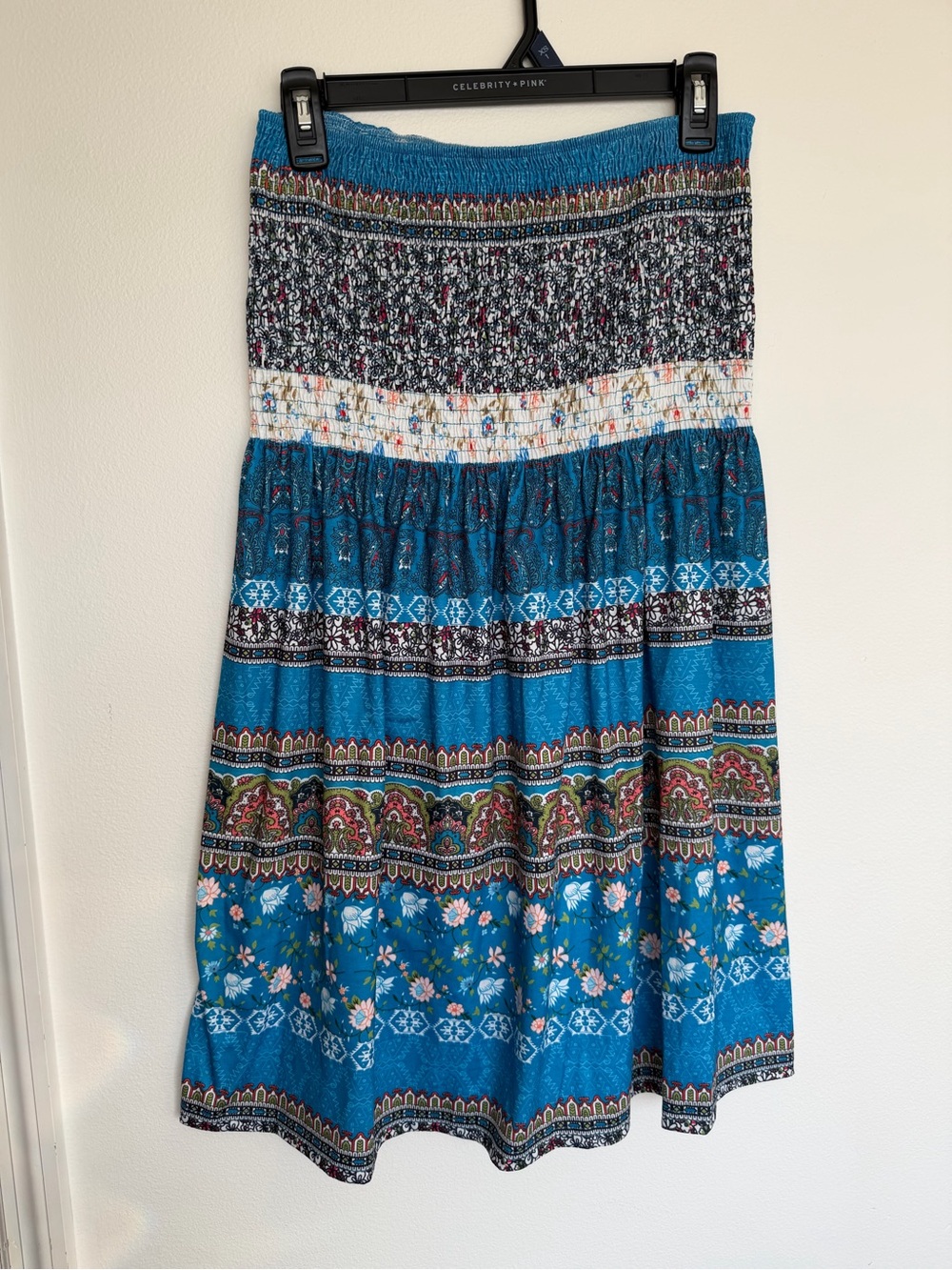 Boho Teal Floral Tiered strapless dress or cover up